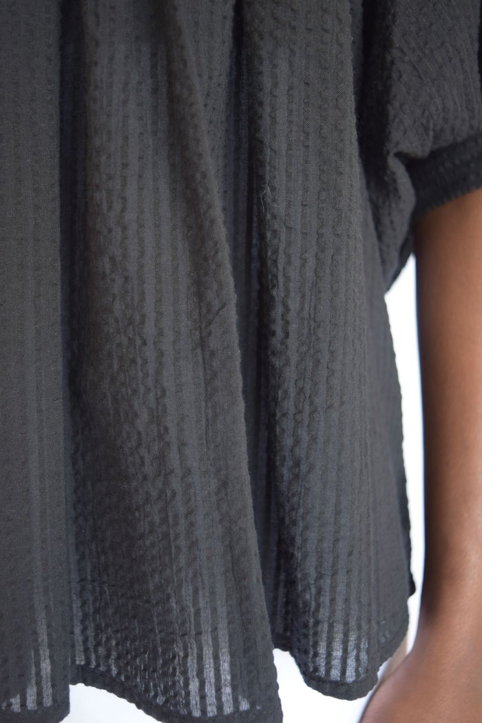 High Neck Dress Black Seersucker