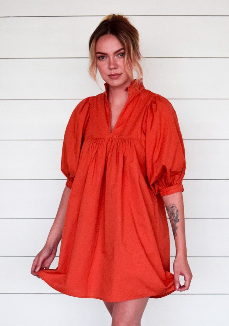High Neck Dress Fire Orange