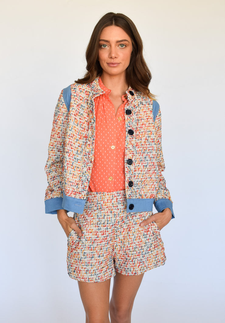 Coral Tweed Button Front Jacket