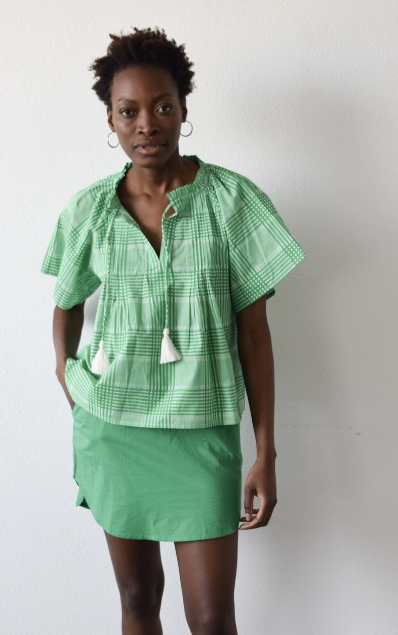 Green sales peasant blouse