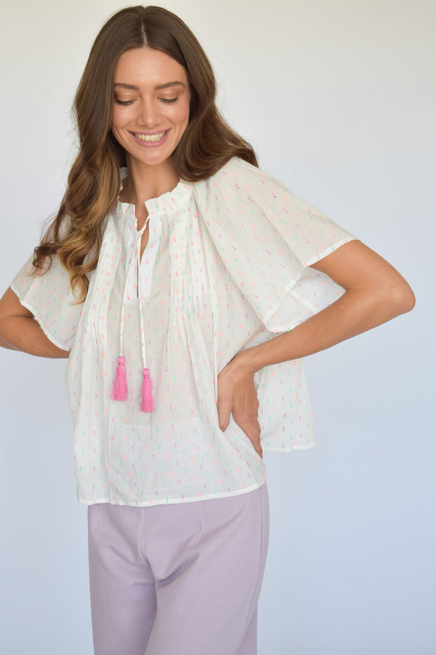 Pink Confetti Peasant Top