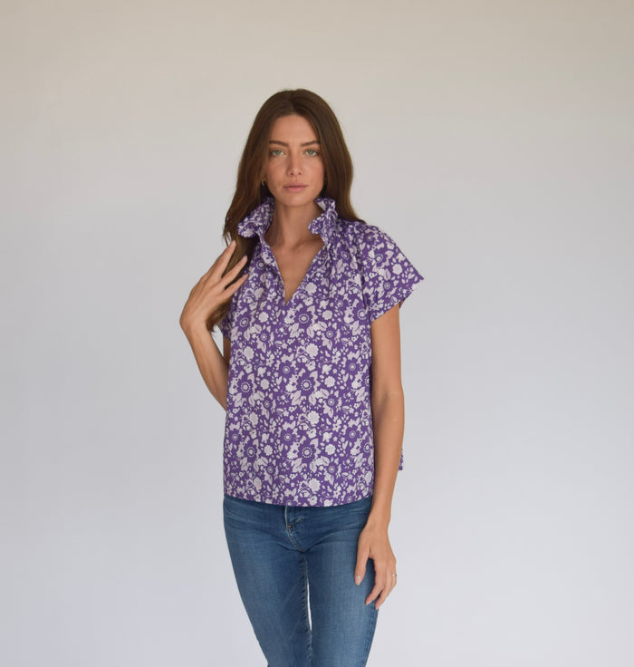 Vicki Short Sleeve Top Purple Floral
