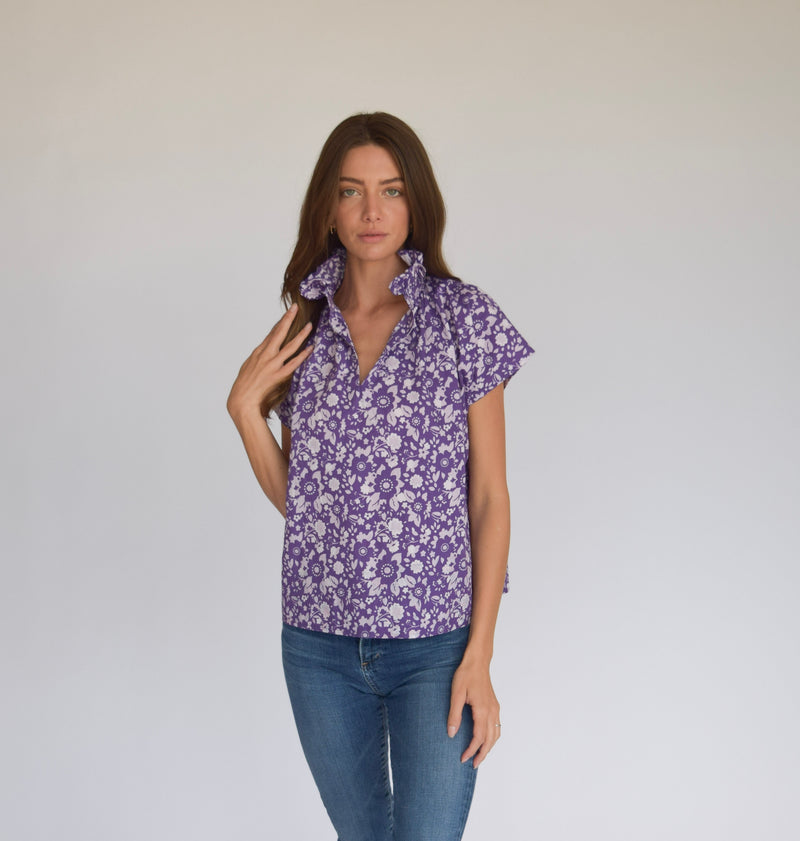 Vicki Short Sleeve Top Purple Floral