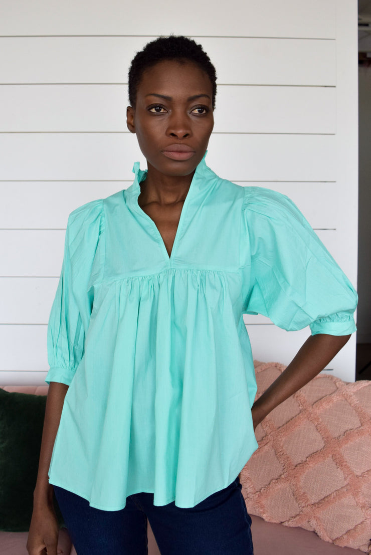 Mint Poplin High Neck Top