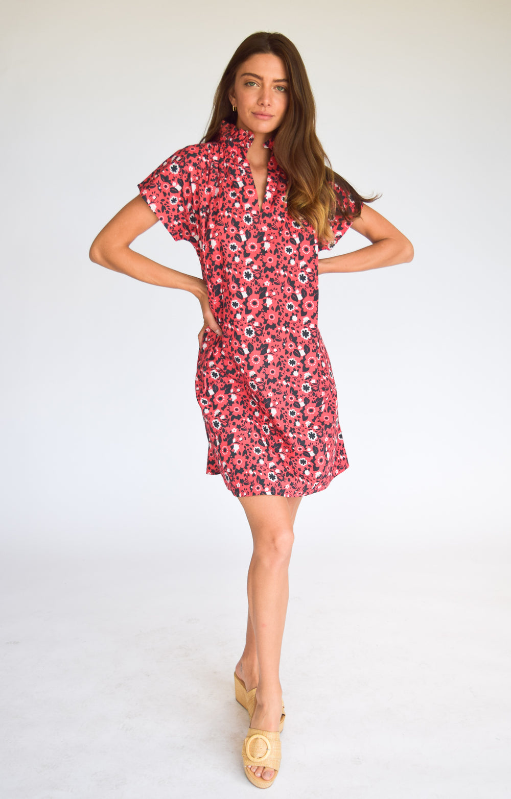 Vicki Short Sleeve Dress Red & Black Floral