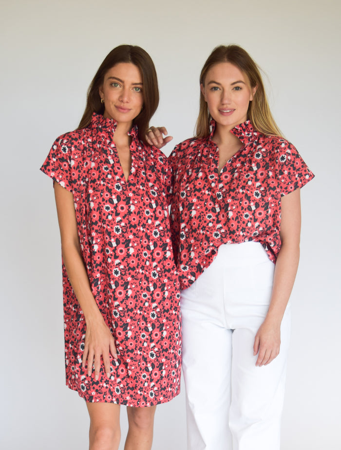 Vicki Short Sleeve Top Red & Black Floral