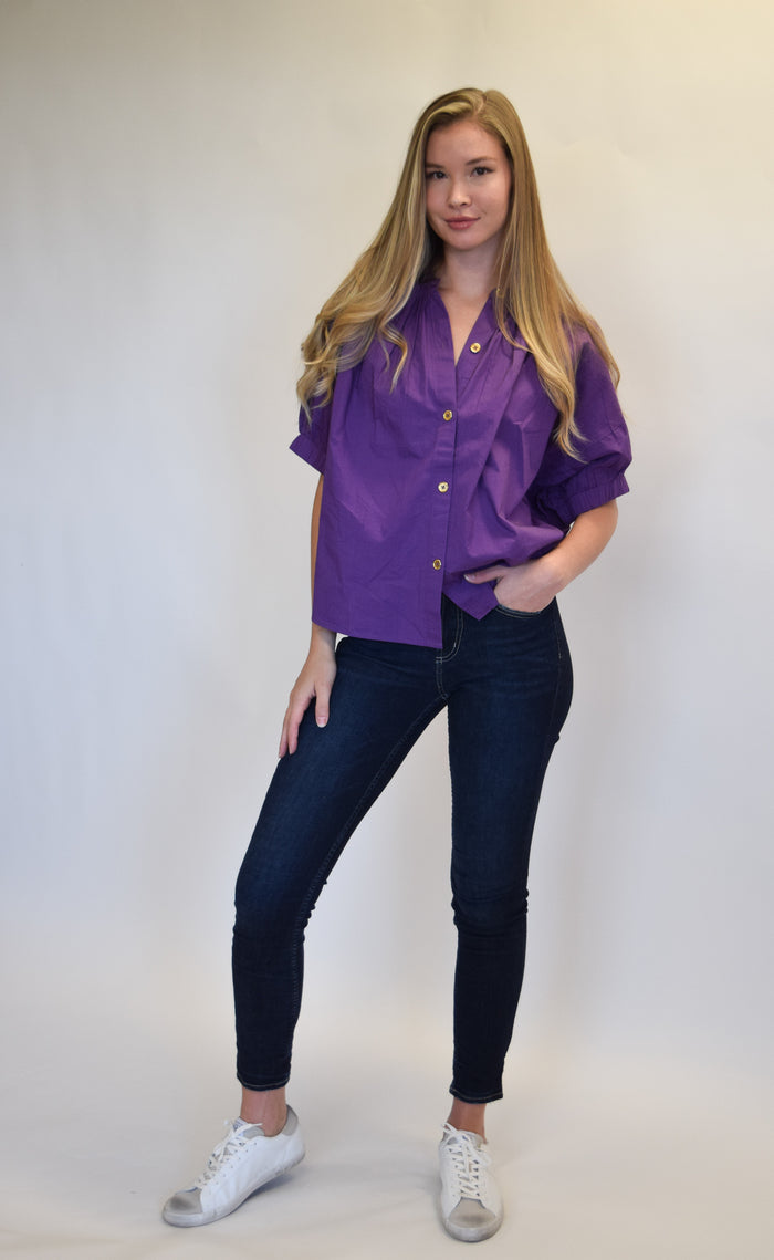 Elastic Sleeve Top Purple