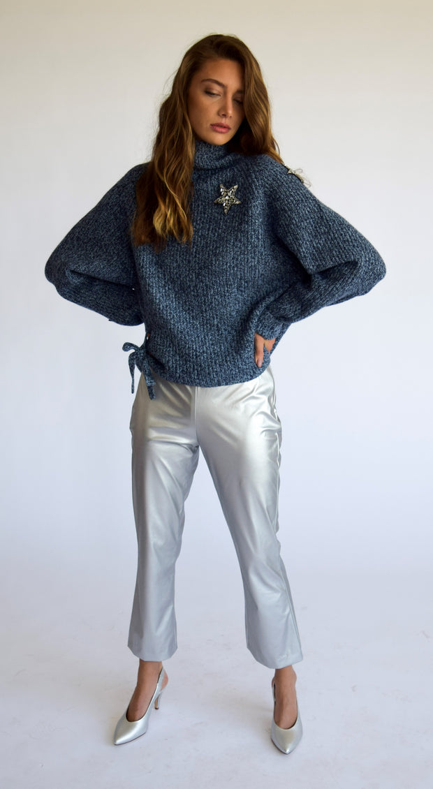 Crop Flare Pants Silver