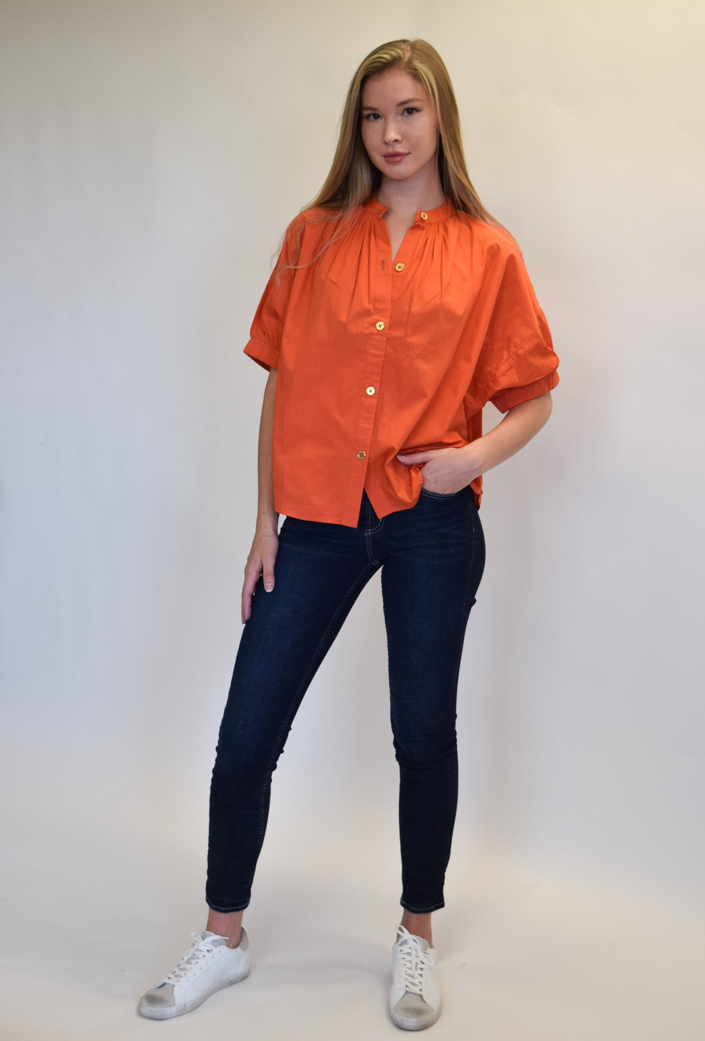 Never A Wallflower Elastic Sleeve Top factory In Orange Check Size XS 100% Cotton New