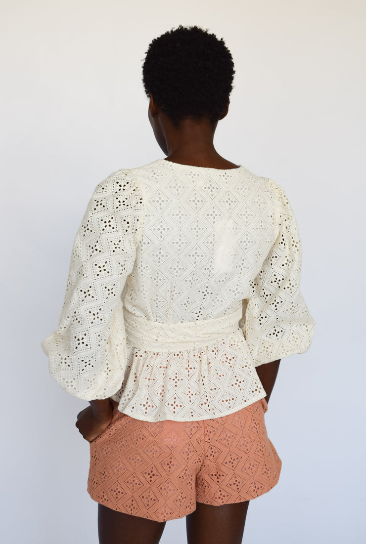 Ivory Eyelet Wrap Top
