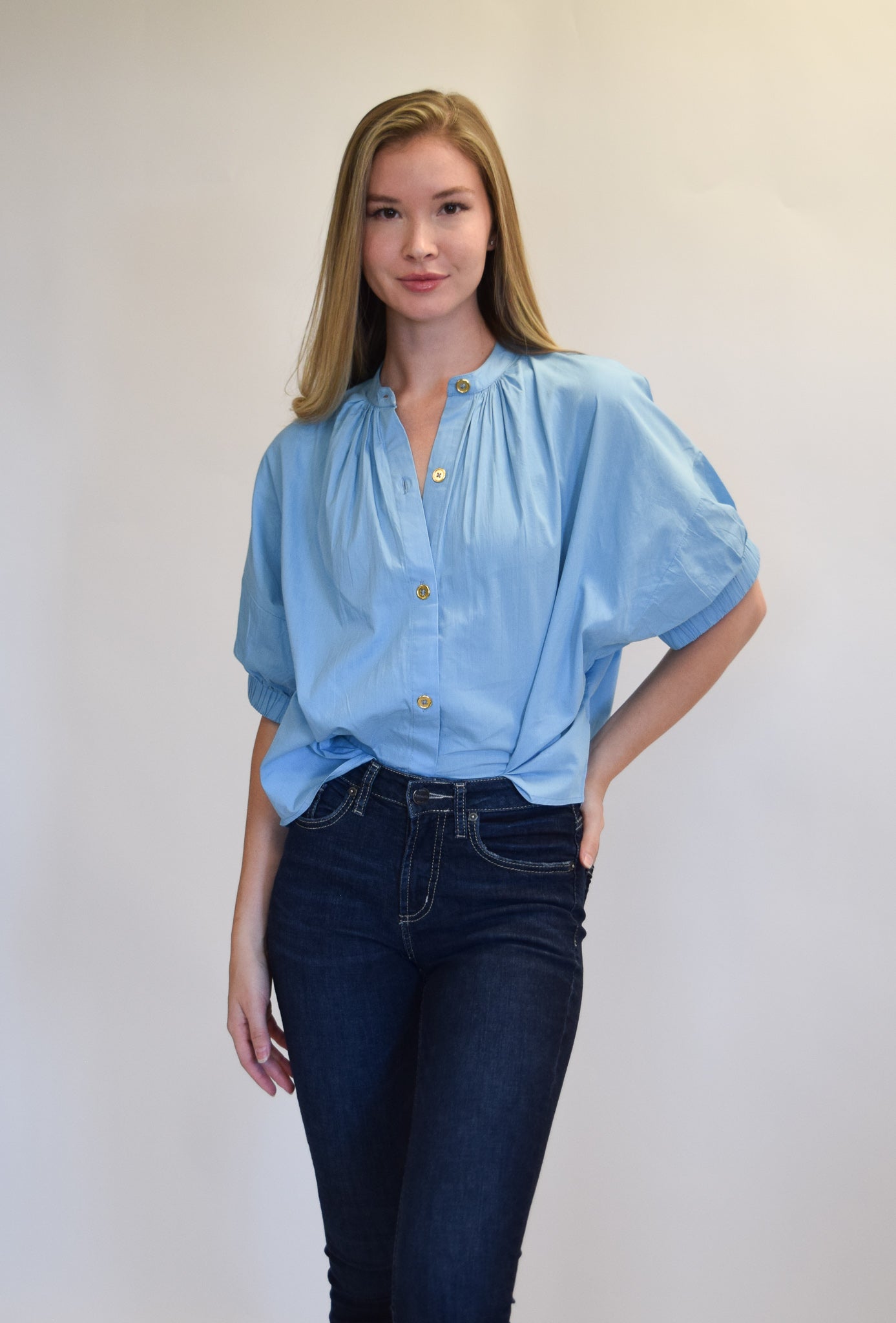 Elastic Sleeve Top Carolina Blue – NeverAWallflower