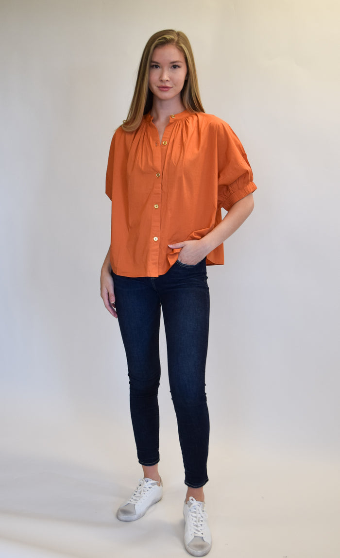 Elastic Sleeve Top Burnt Orange
