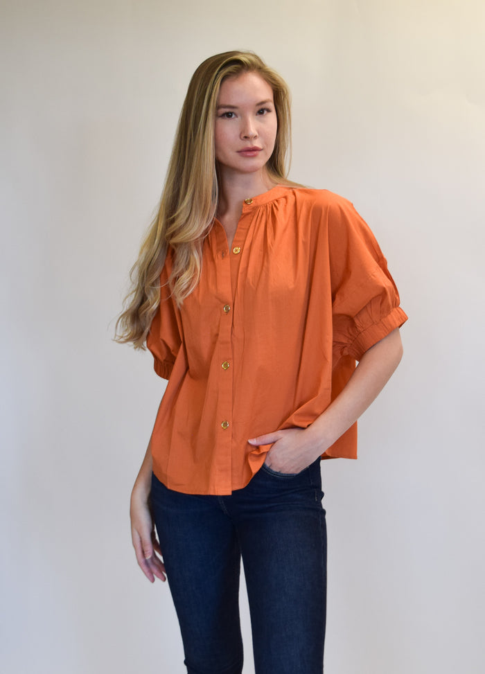 Elastic Sleeve Top Burnt Orange