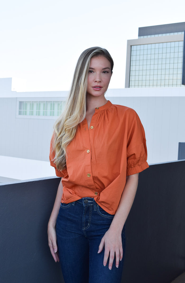 Elastic Sleeve Top Burnt Orange
