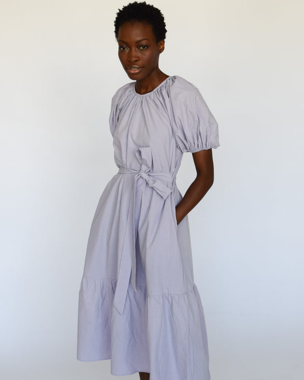 Lavender Poplin Gathered Neck Dress