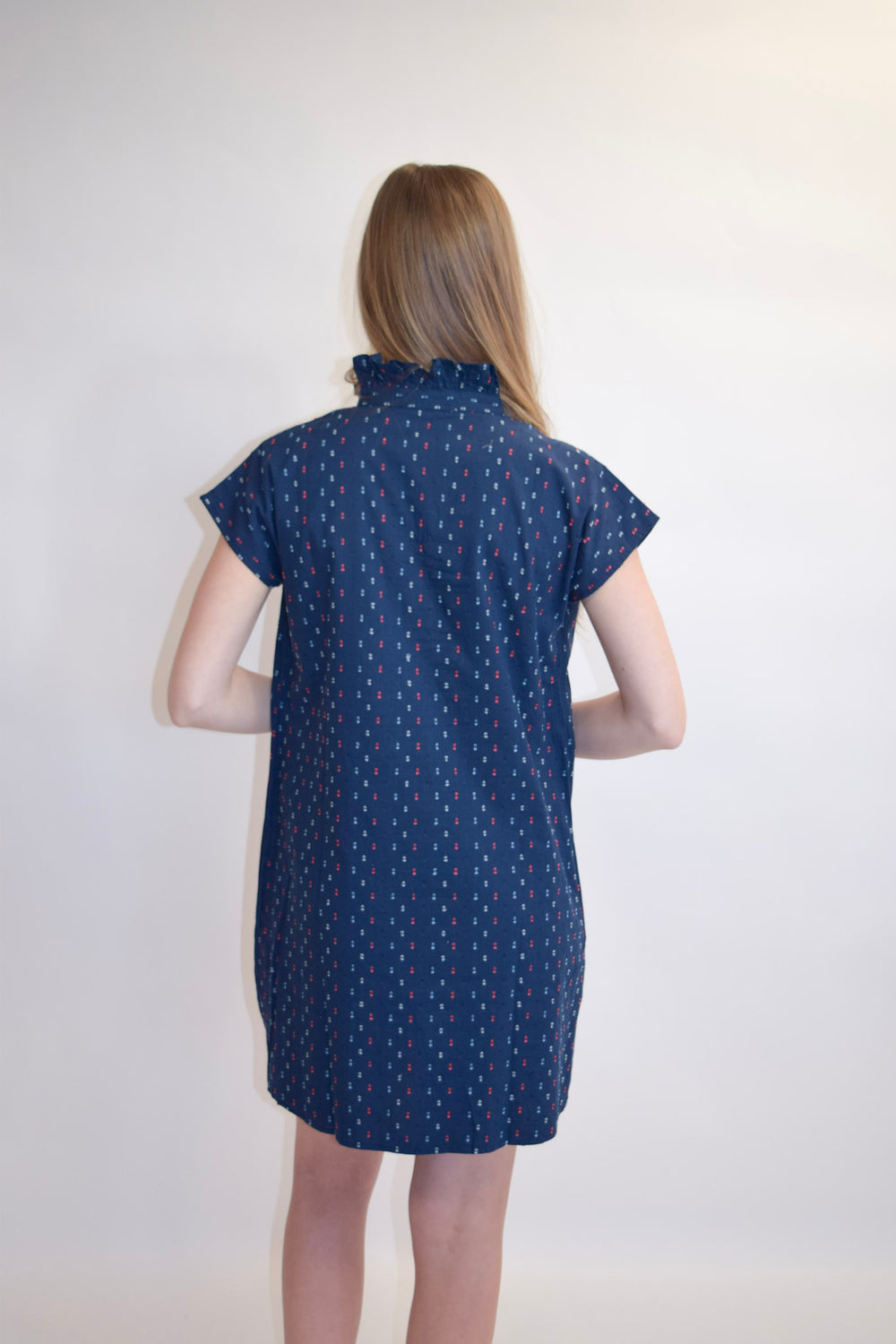 Vicki Short Sleeve Dress Navy Swiss Dot
