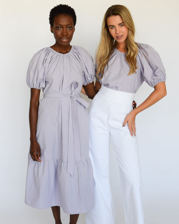 Lavender Poplin Gathered Neck Dress