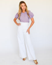 Pink and Purple Check Gathered Neck Top