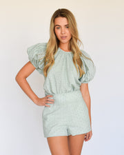 Seafoam Eyelet Gathered Neck Top