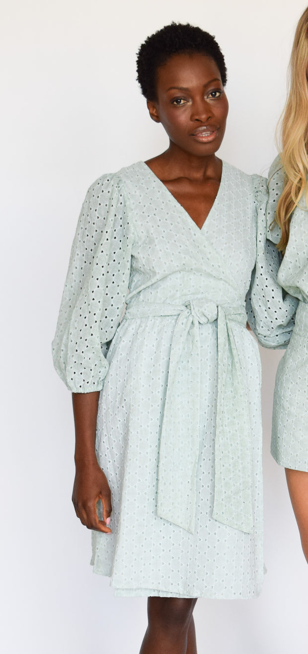 Seafoam Eyelet Wrap Dress