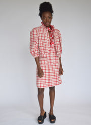 Button Front Jacket Red & White Tweed