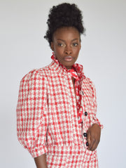 Button Front Jacket Red & White Tweed