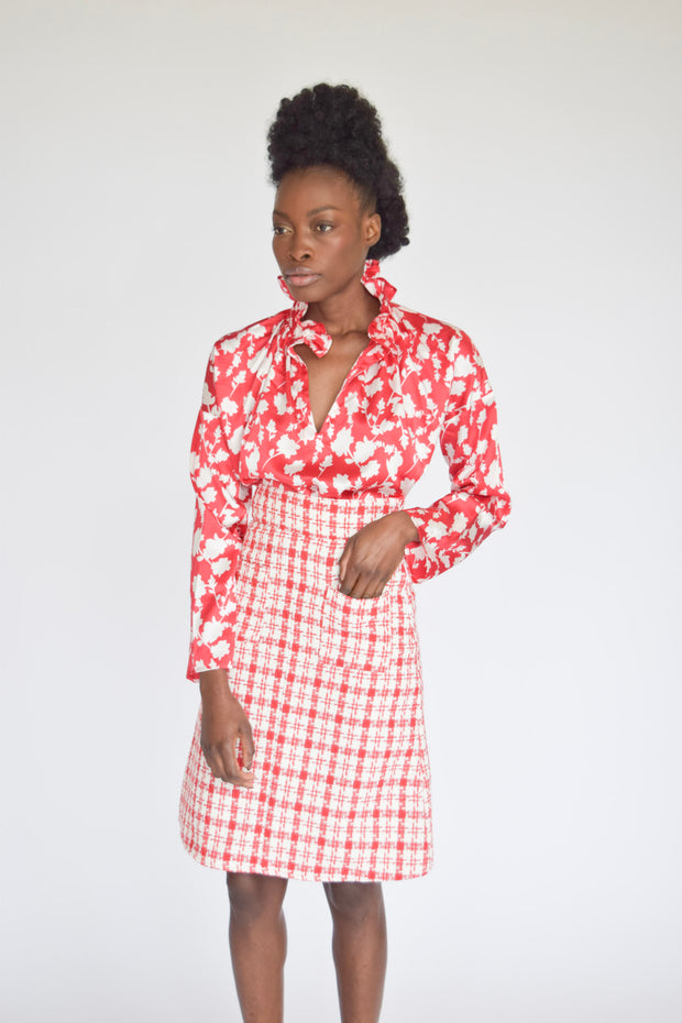 Patch Pocket Skirt Red & White Tweed