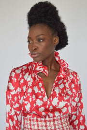 Vicki Long Sleeve Top Shadow Floral Red & White