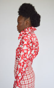 Vicki Long Sleeve Top Shadow Floral Red & White