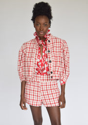 High Waist Shorts Red & White Tweed