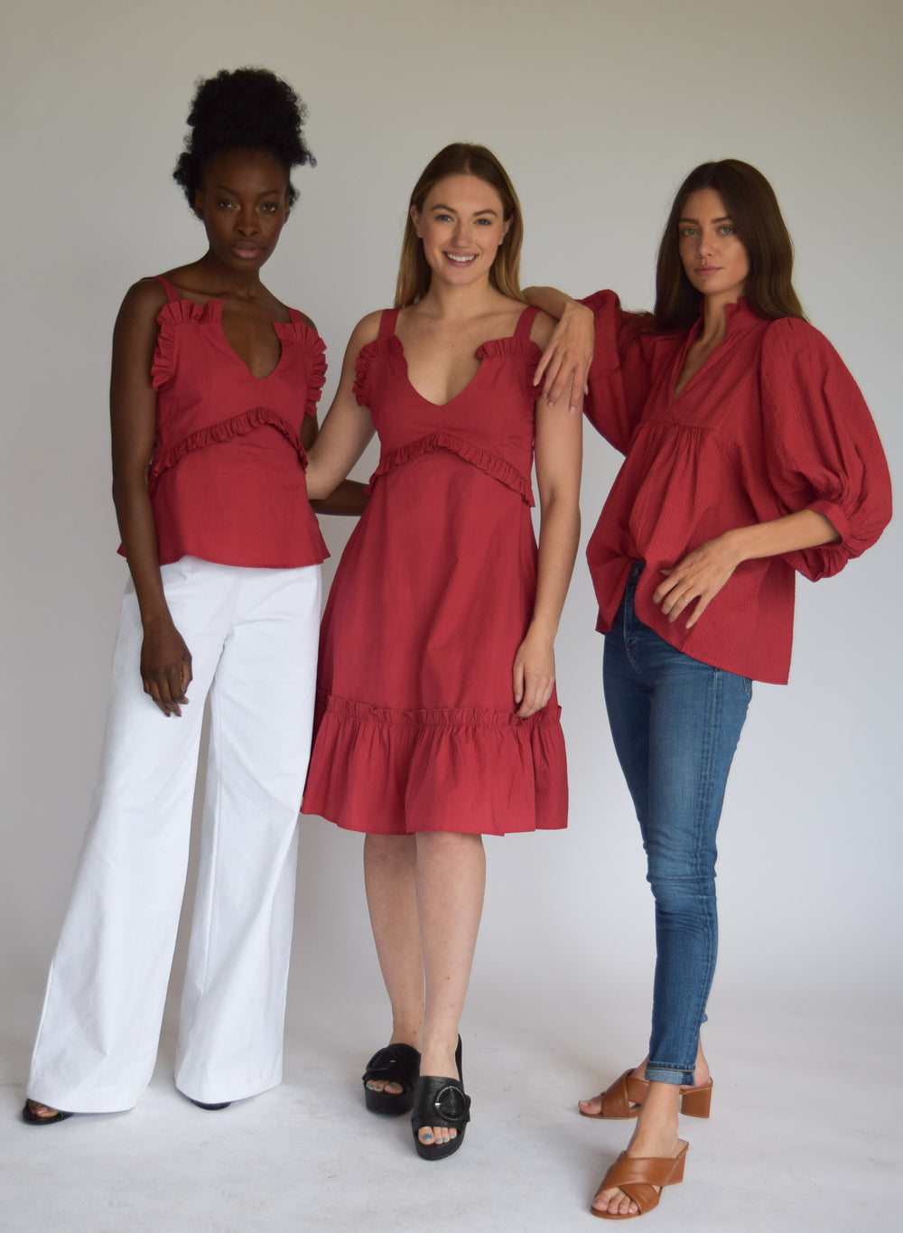 High Neck Top Burgundy Solid Poplin