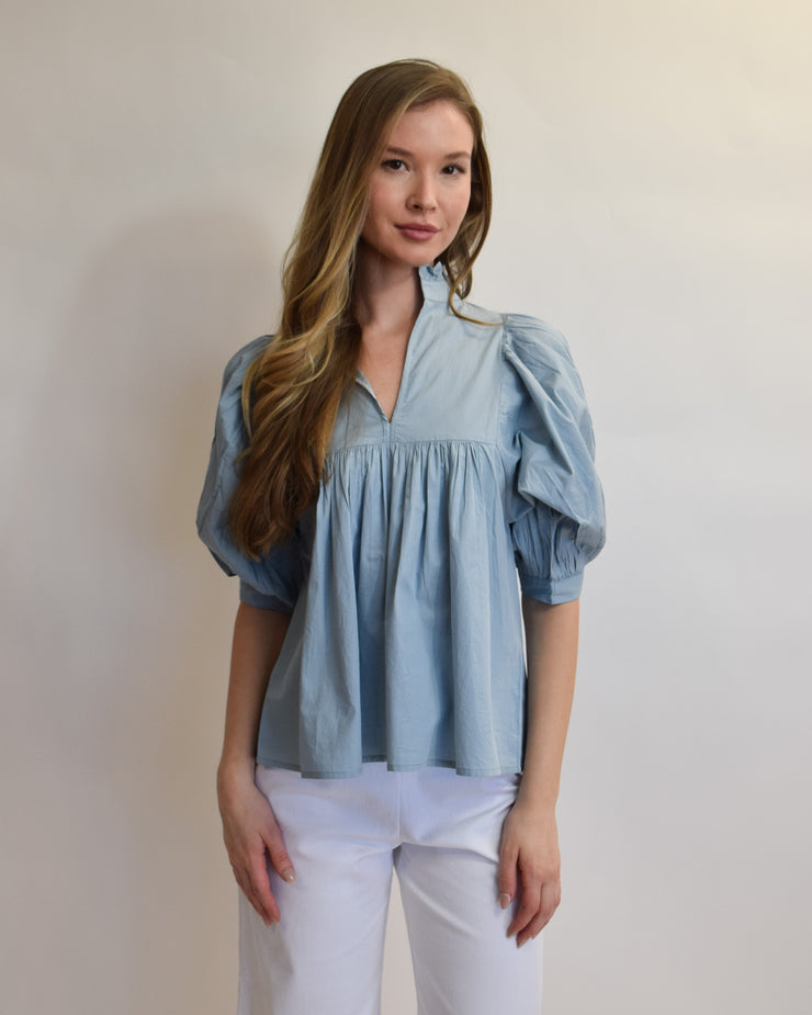 Denim Blue High Neck Top