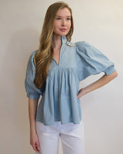 Denim Blue High Neck Top