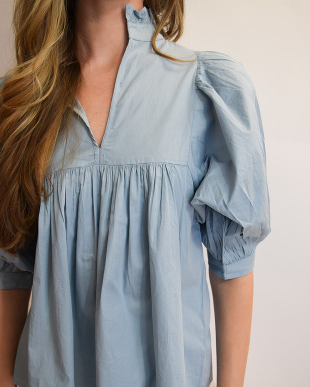 Denim Blue High Neck Top