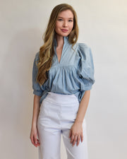 Denim Blue High Neck Top