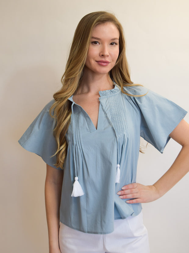 Denim Blue Peasant Top