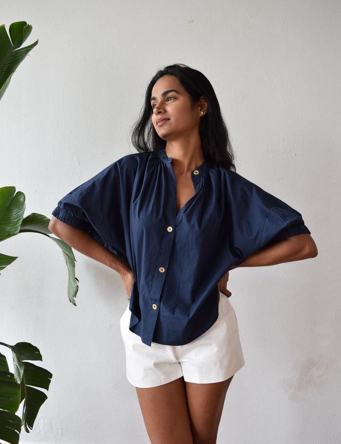 Elastic Sleeve Top Navy