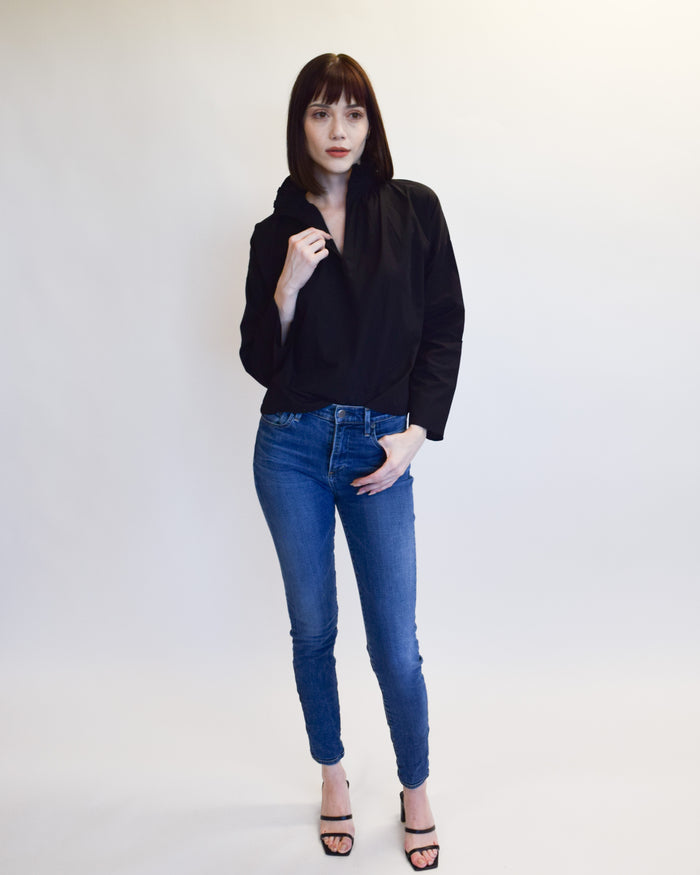 Vicki Long Sleeve Top Black Poplin