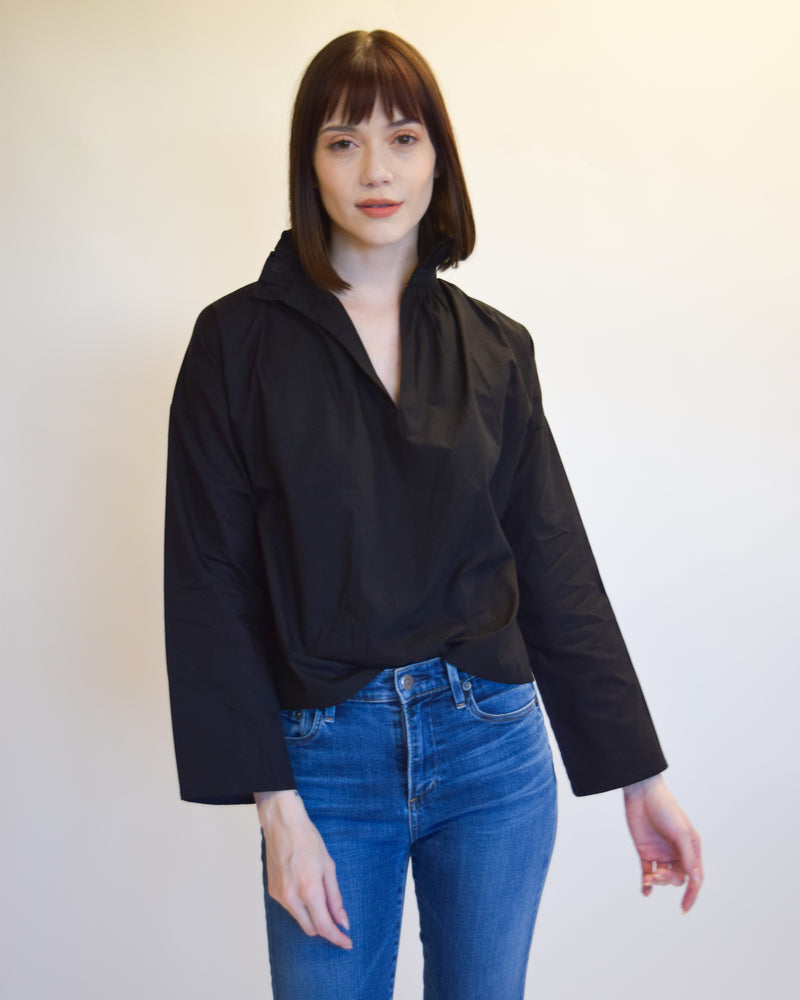 Vicki Long Sleeve Top Black Poplin