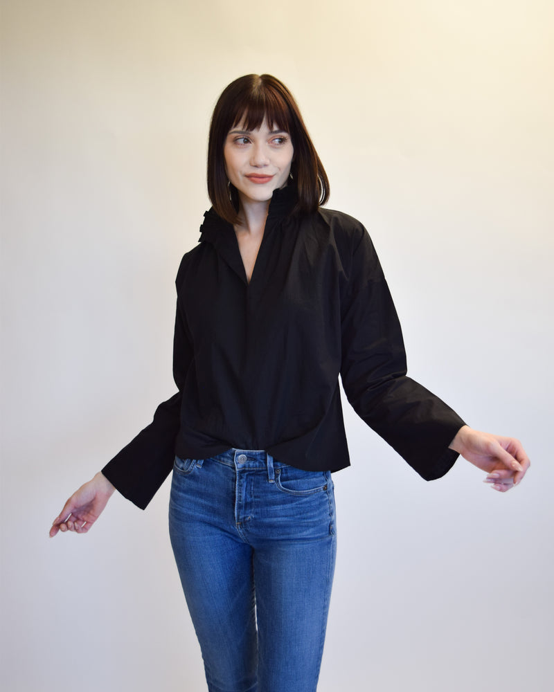 Vicki Long Sleeve Top Black Poplin