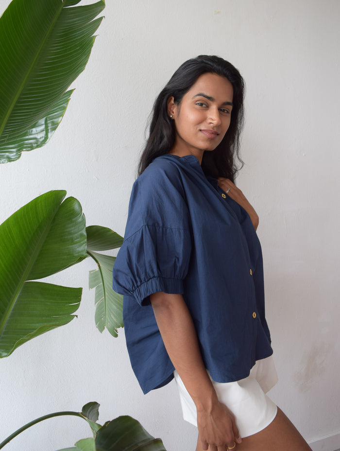 Elastic Sleeve Top Navy