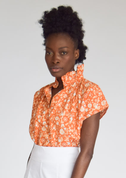 mame Flower Printed Flare Shirt ブラウス Black Orchid Floral Print Shirt | Black | Muumuu Mall by Muumuu