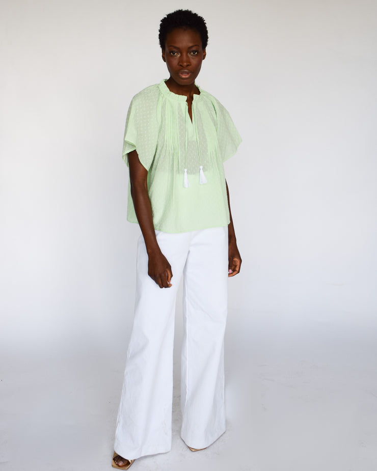 Mint India Swiss Dot Peasant Top