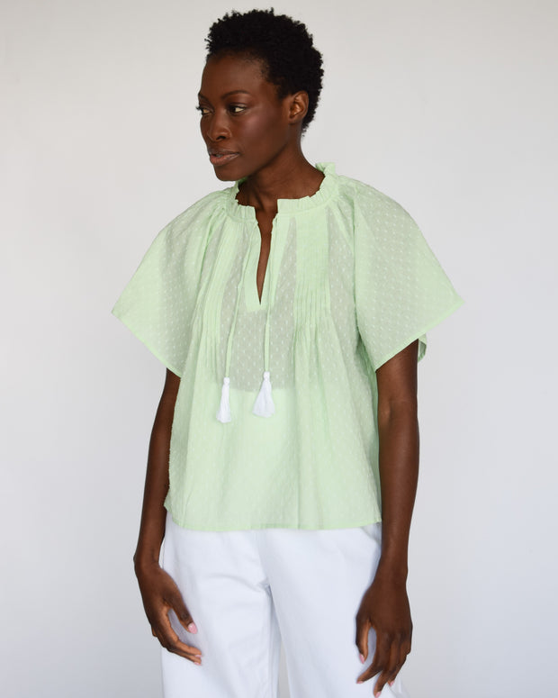 Mint India Swiss Dot Peasant Top