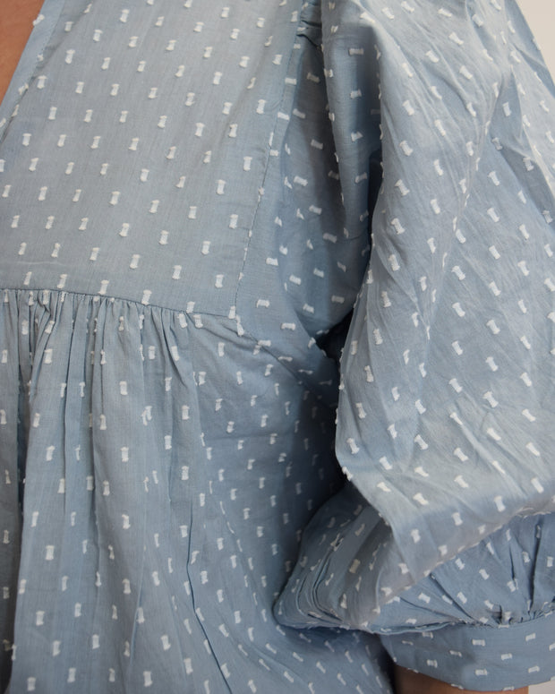 Denim Blue Swiss Dot High Neck Top