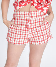 High Waist Shorts Red & White Tweed
