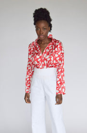 Vicki Long Sleeve Top Shadow Floral Red & White