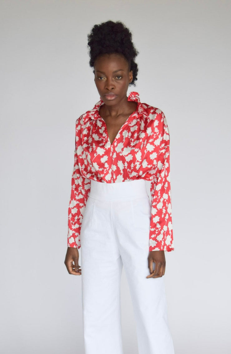 Vicki Long Sleeve Top Shadow Floral Red & White