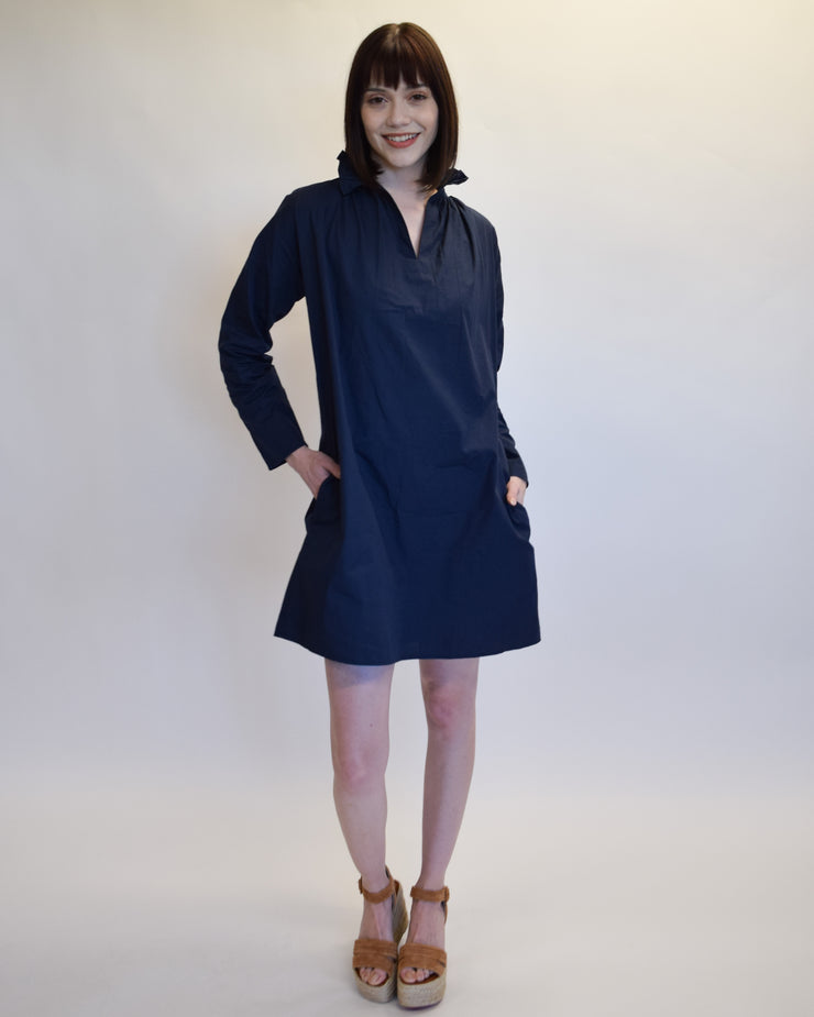 Vicki Long Sleeve Dress Navy Poplin