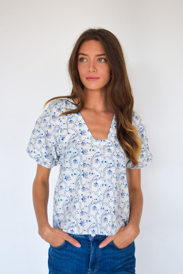 Cerulean Flowers Print Marakesh Top